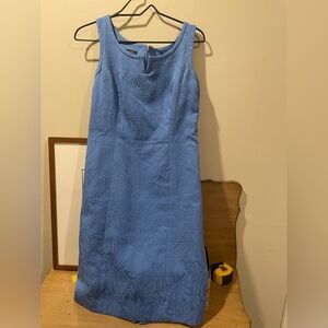 Talbots Dress Size 6 Gorgeous Sky Blue Textured Sheath Lined Sleeveless Zip Blue